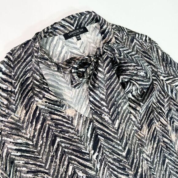 LAFAYETTE 148 Silk Button-Up Shirt Womens 14W Herringbone Tie Bow Buttoned Cuff - Picture 3 of 11